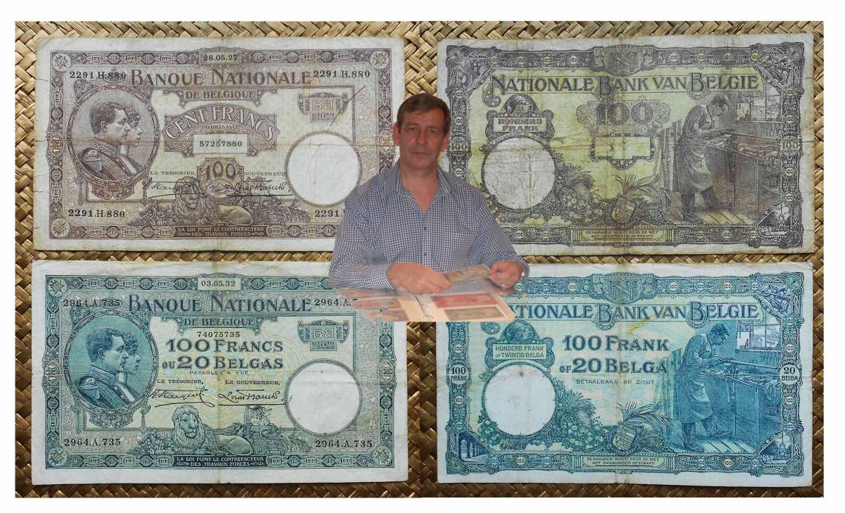 BÉLGICA 100 francos 1927 vs. 100 francos/20 belgas&nbsp;1932