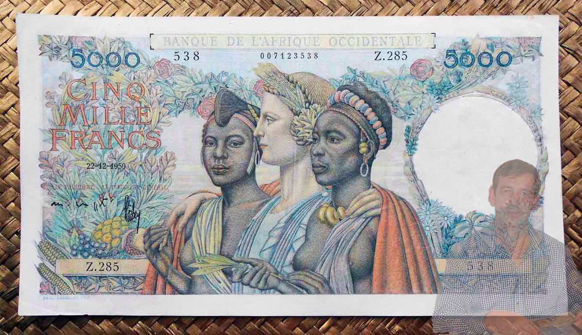 Colorista serie de FRANCOS de FRENCH WEST AFRICA de mediados del siglo&nbsp;XX