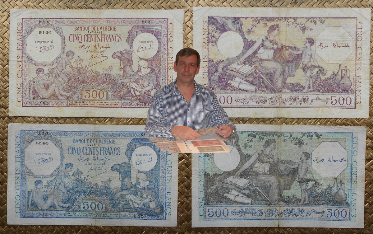 ARGELIA Colonial y los 500 FRANCOS de 1943 y 1944, en manos aliadas&nbsp;(WWII)