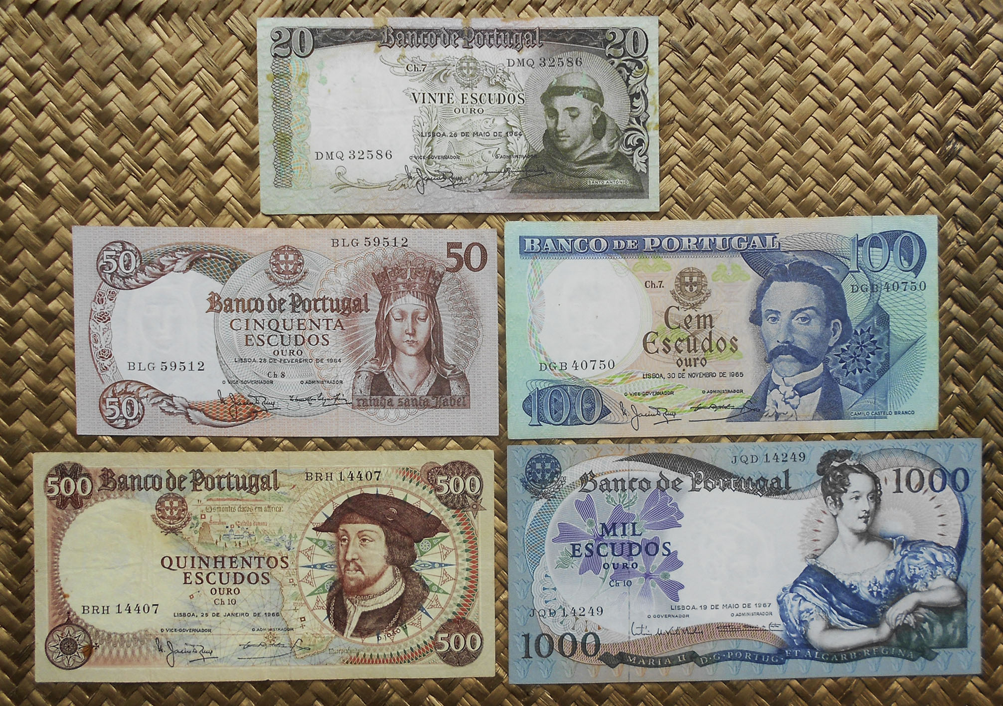 Portugal serie escudos 1964-1967 anversos