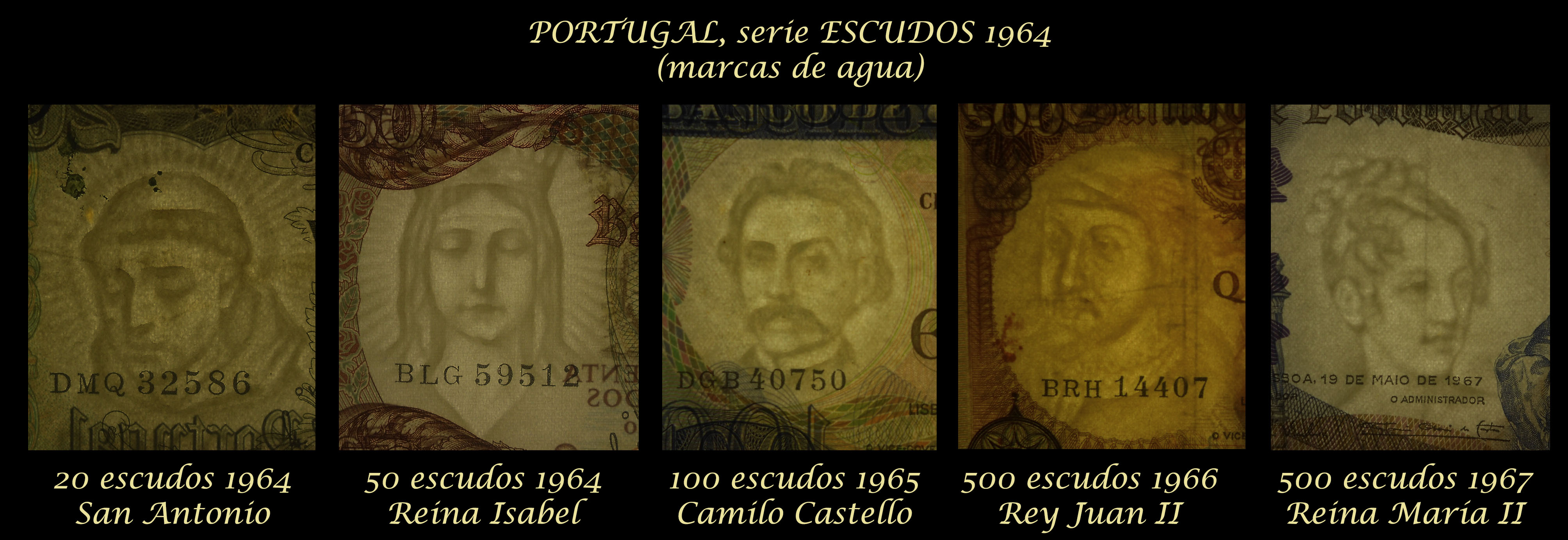 Portugal serie escudos 1964-1967 marcas de agua
