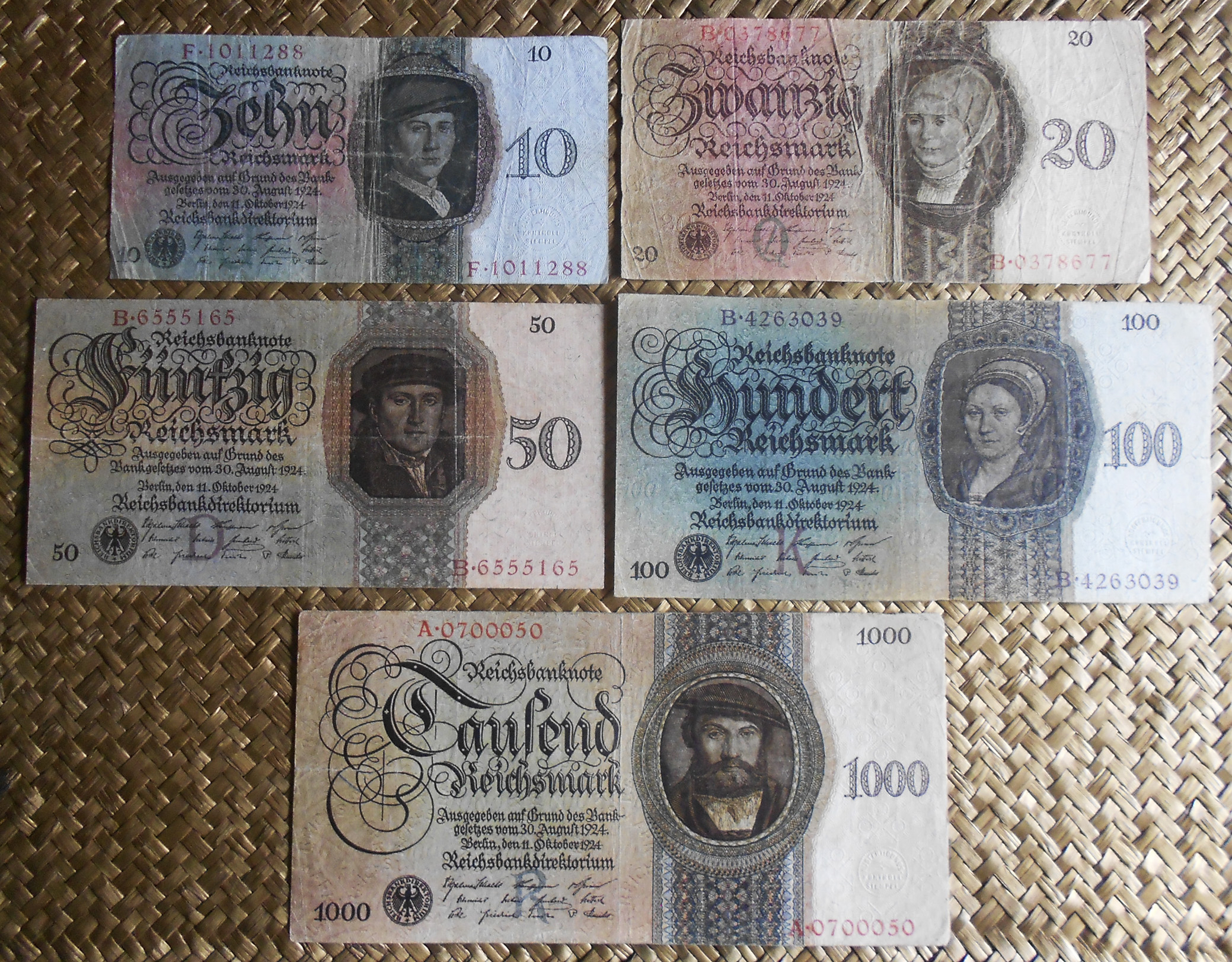 Alemania 1ª serie Reichsmark 1924 -Hans Holbein- anversos