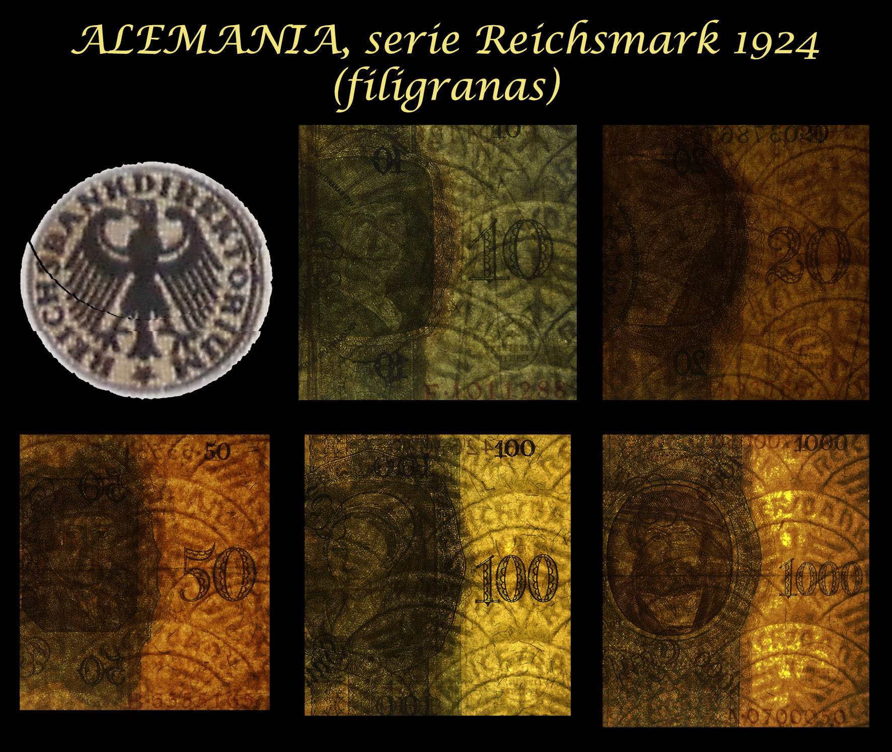 Alemania 1ª serie Reichsmark 1924 -Hans Holbein- filigranas