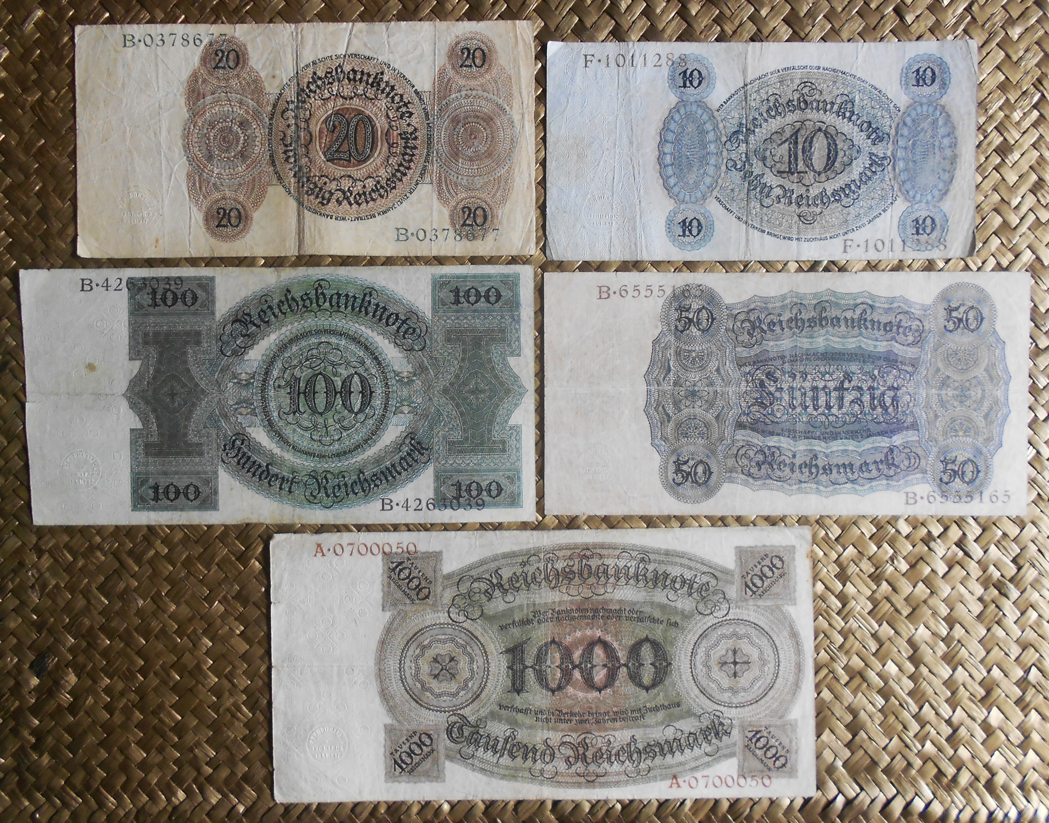 Alemania 1ª serie Reichsmark 1924 -Hans Holbein- reversos