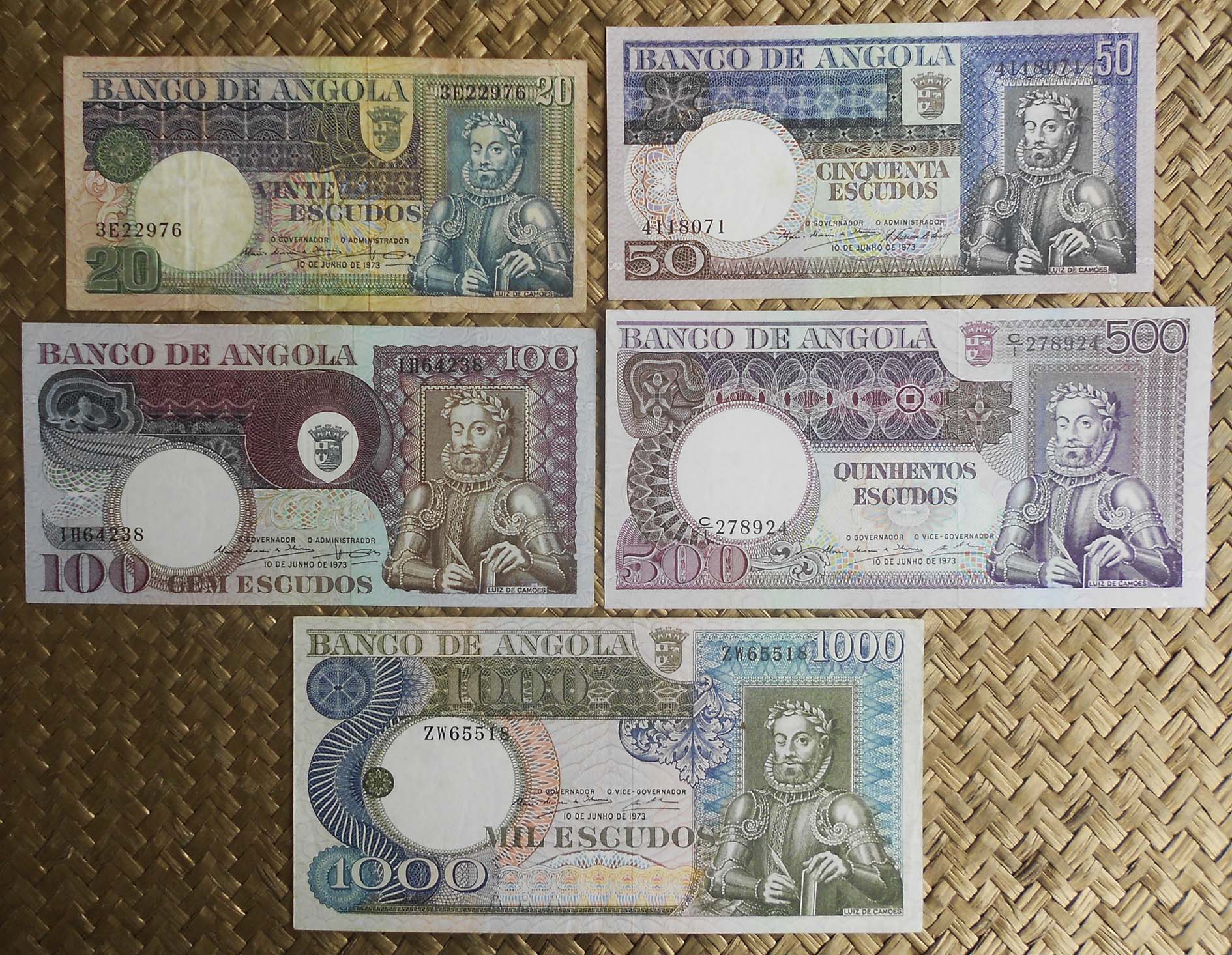Angola serie escudos 1973 Luis de Camoes anversos