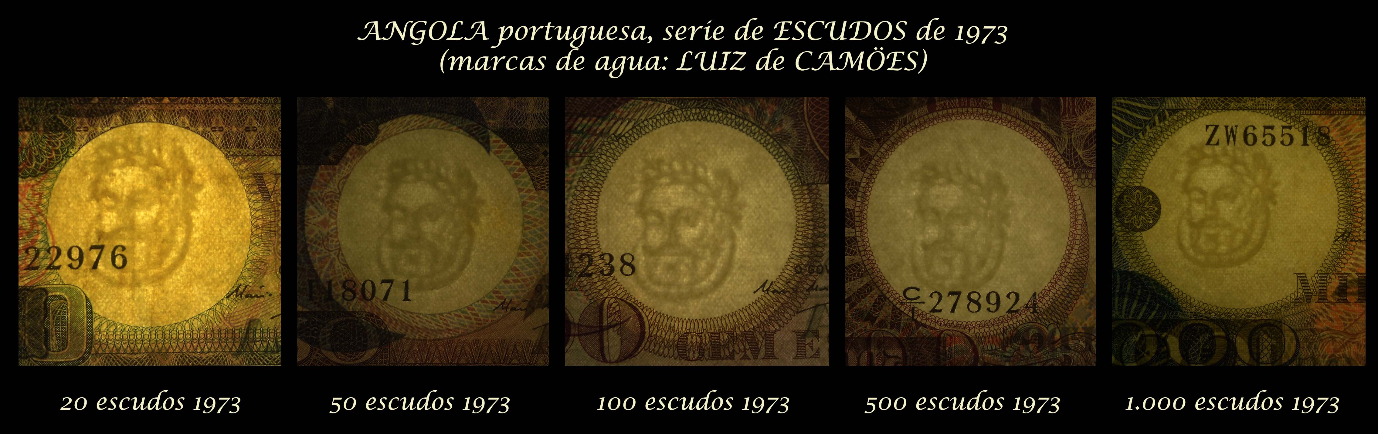 Angola serie escudos 1973 Luis de Camoes marcas de agua
