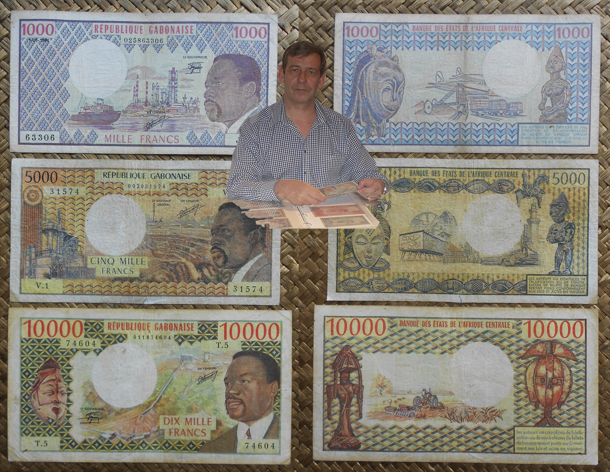 Gabon serie Francos años '70 Presidente O. Bongo anversos y reversos