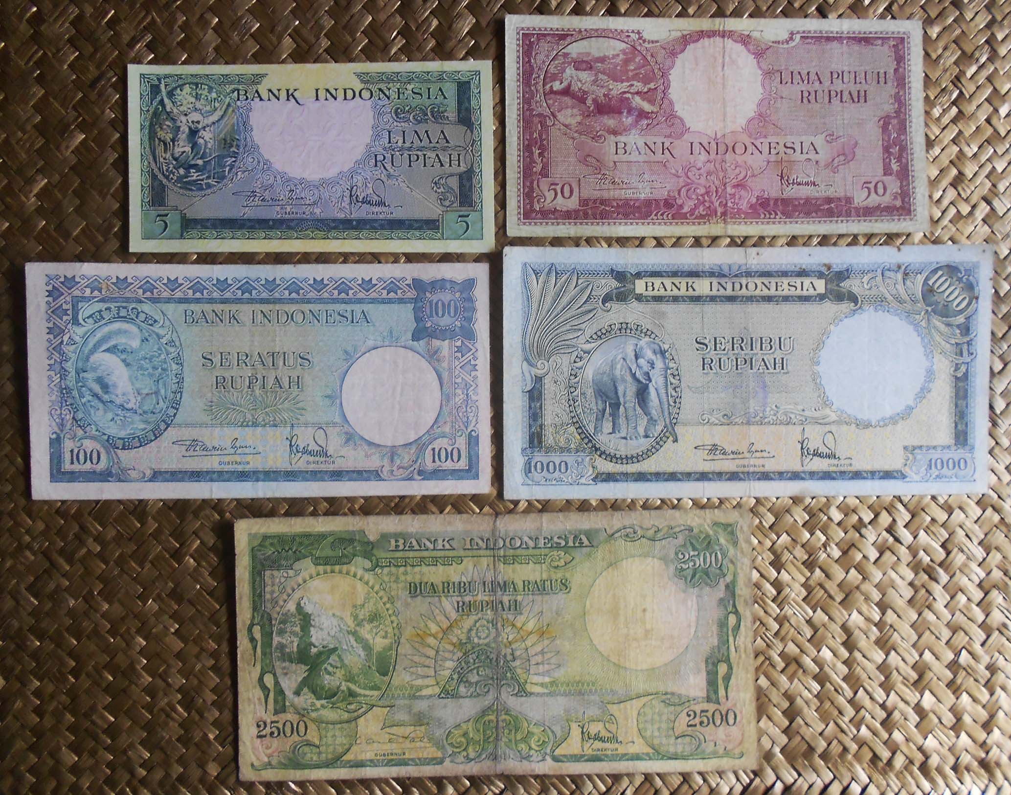 Indonesia serie rupias 1957 -Fauna- anversos