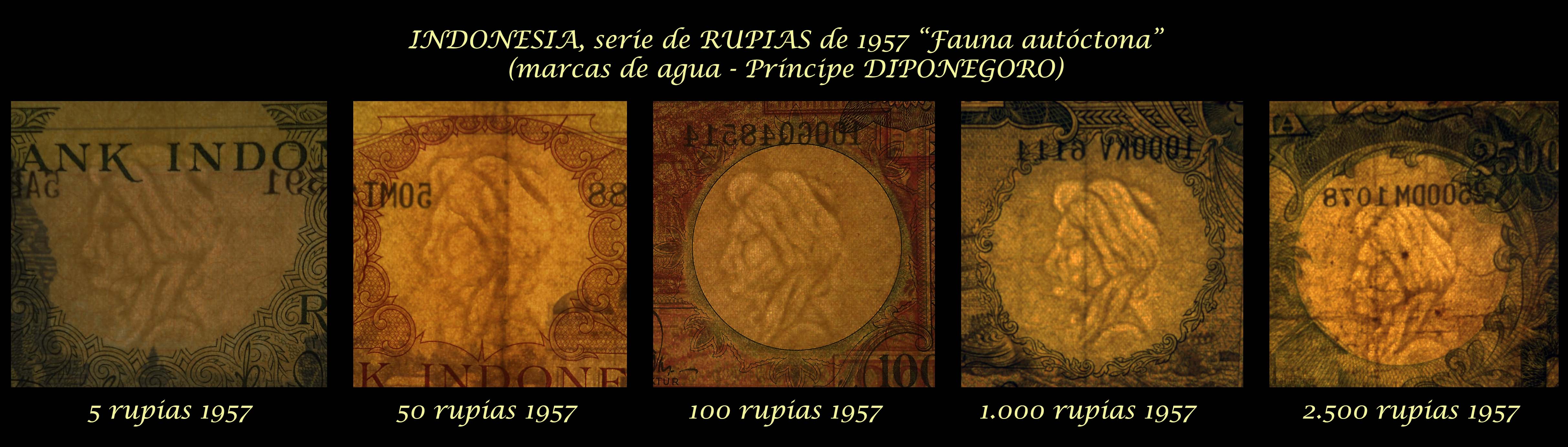 Indonesia serie rupias 1957 -Fauna- marcas de agua