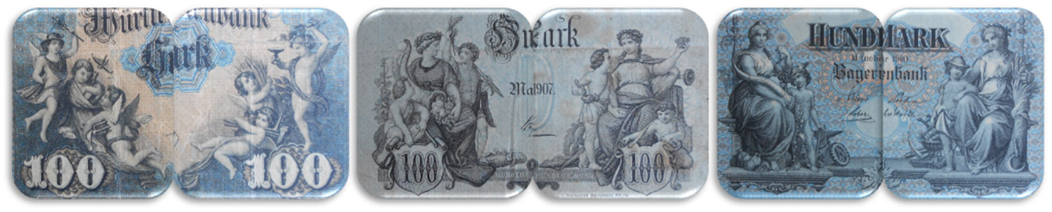 Alemania inicios s.XX Alegorias 100 marcos de Manheim-Stuttgart-Munich