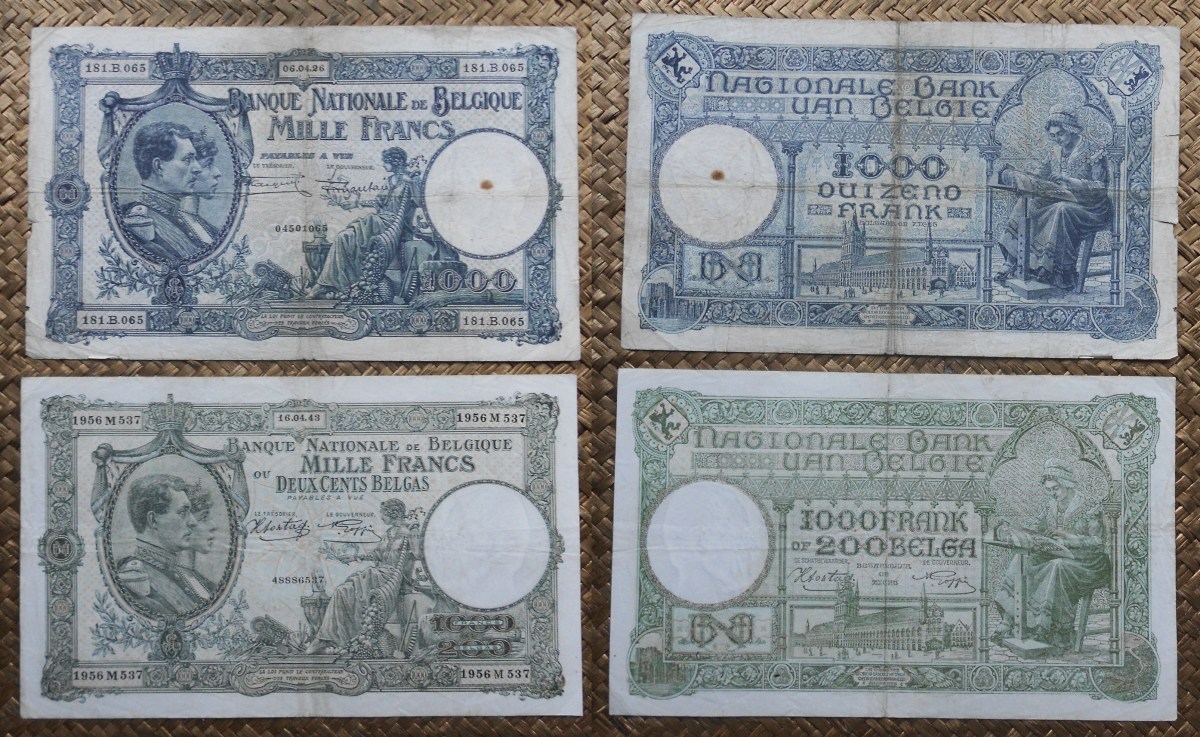 BÉLGICA, de los FRANCOS a los BELGAS en el billete de 1.000 de 1926 a&nbsp;1943