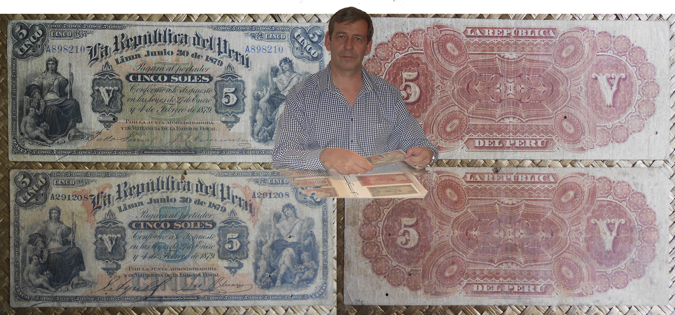 Peru 5 soles 1879 -V- vs. -rayos- anversos y reversos