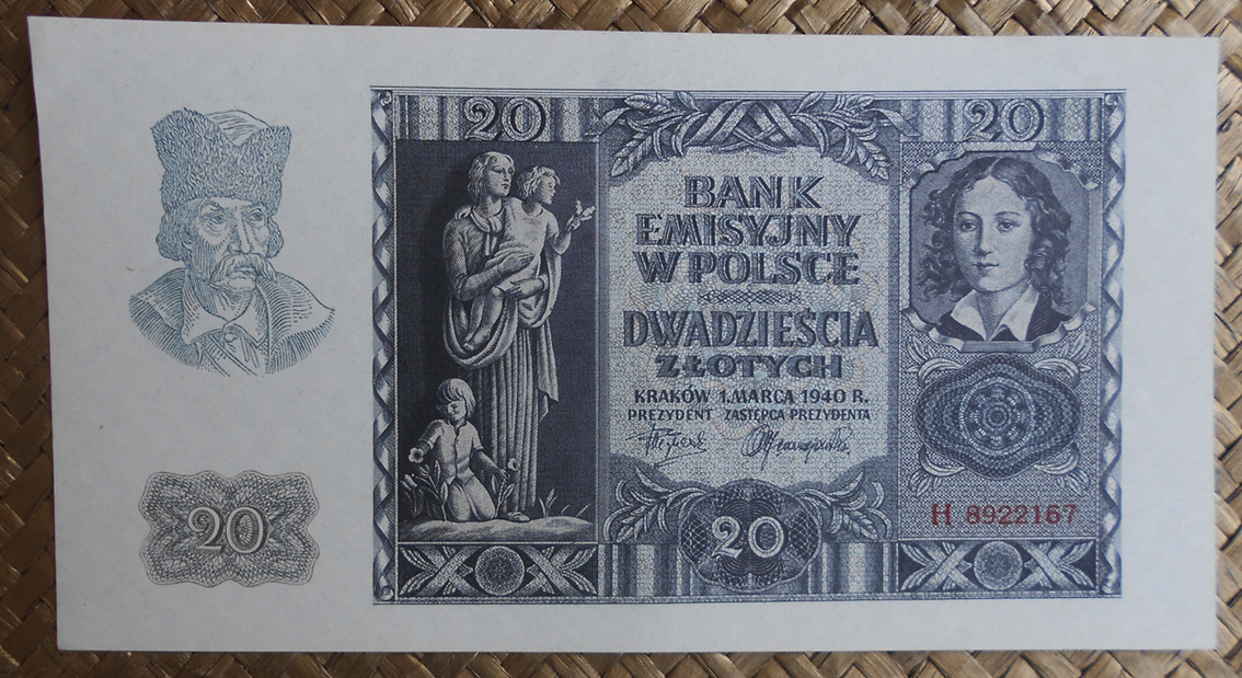 Polonia 20 zlotych 1940 (172x90mm) pk.95 anverso