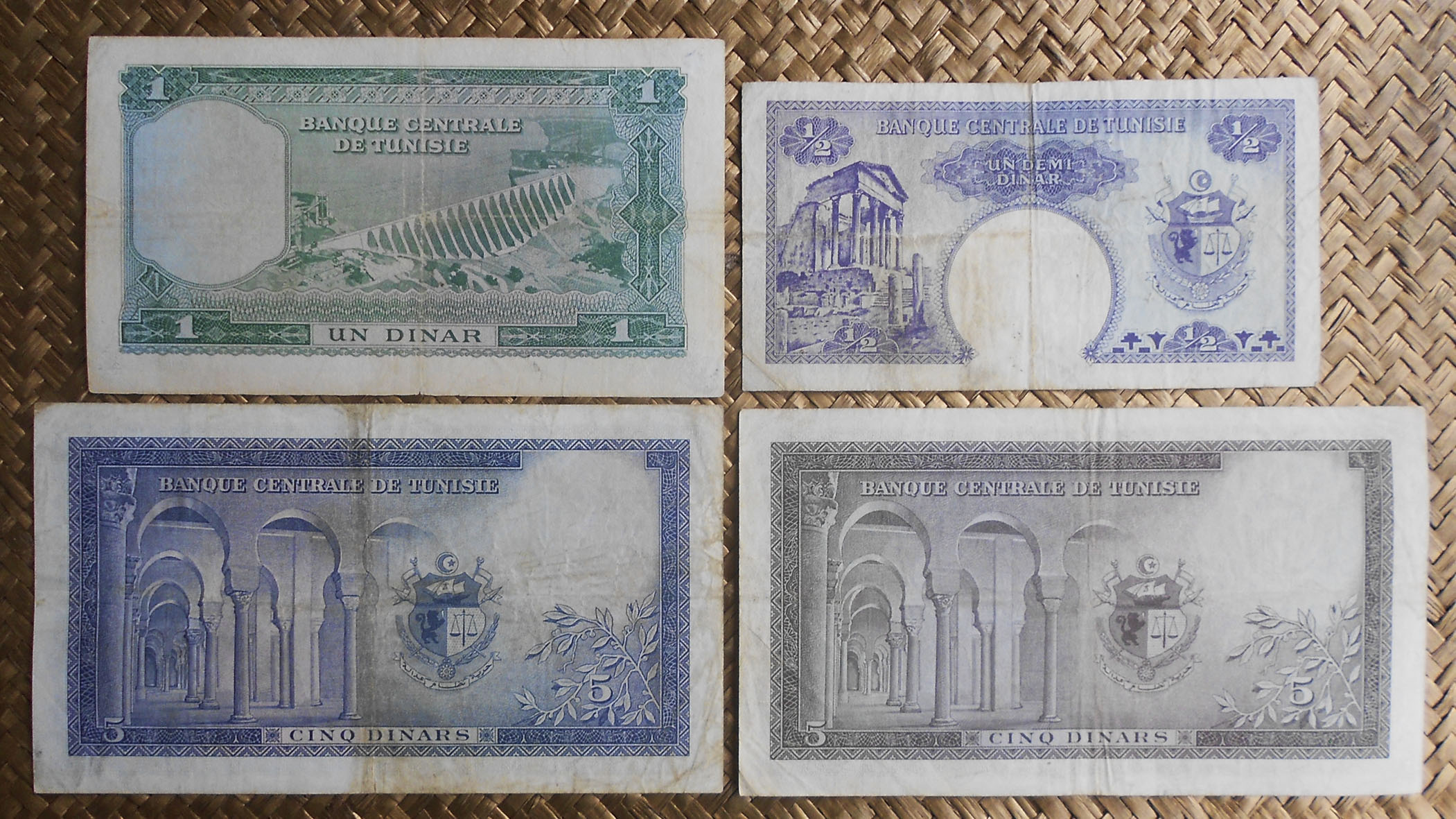 Tunez 1ª serie dinares 1958-1962 Habib Bourguiba reversos