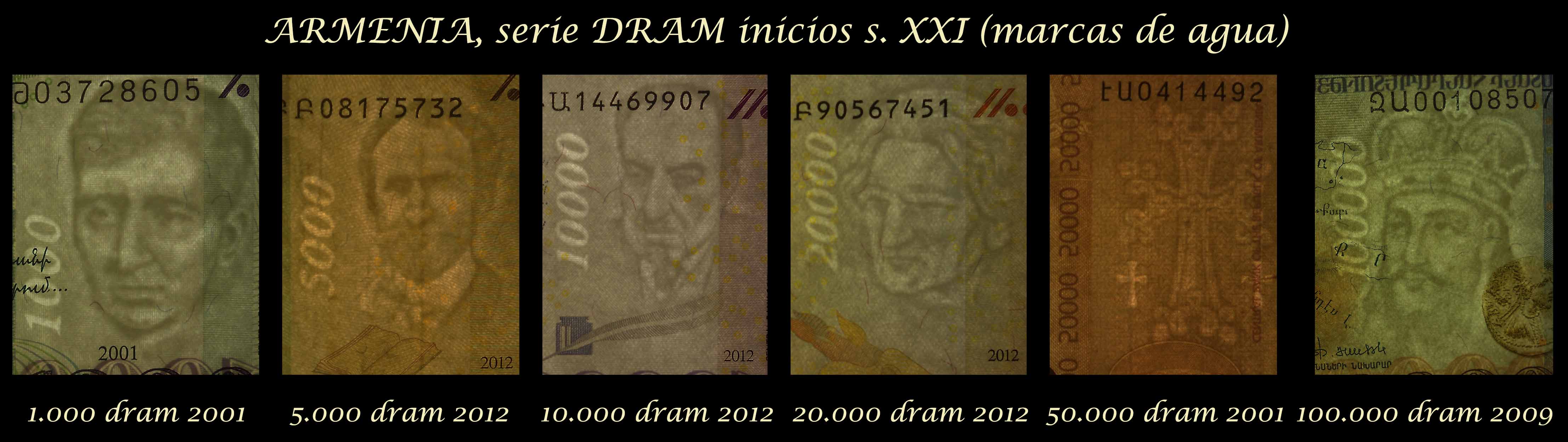 Armenia 1ª serie Dram s.XXI -2001-2012 marcas de agua