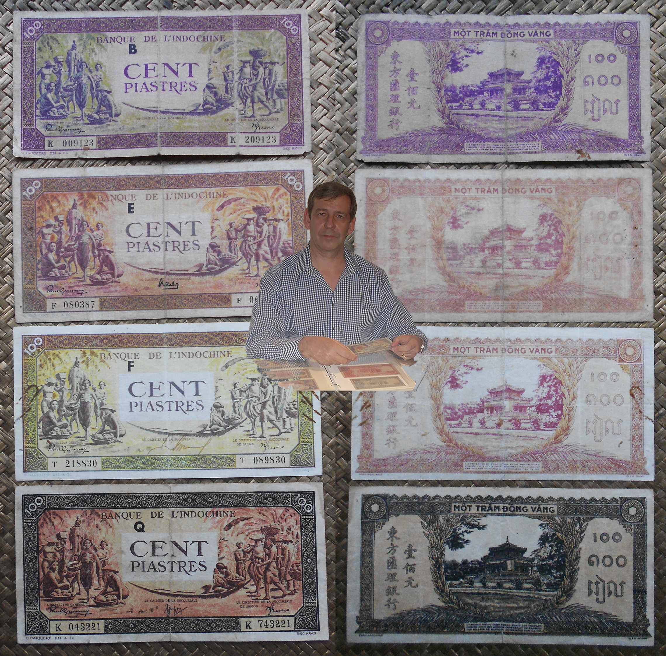 Indochina serie piastras 1942-45 Templo de Hung anversos y reversos v