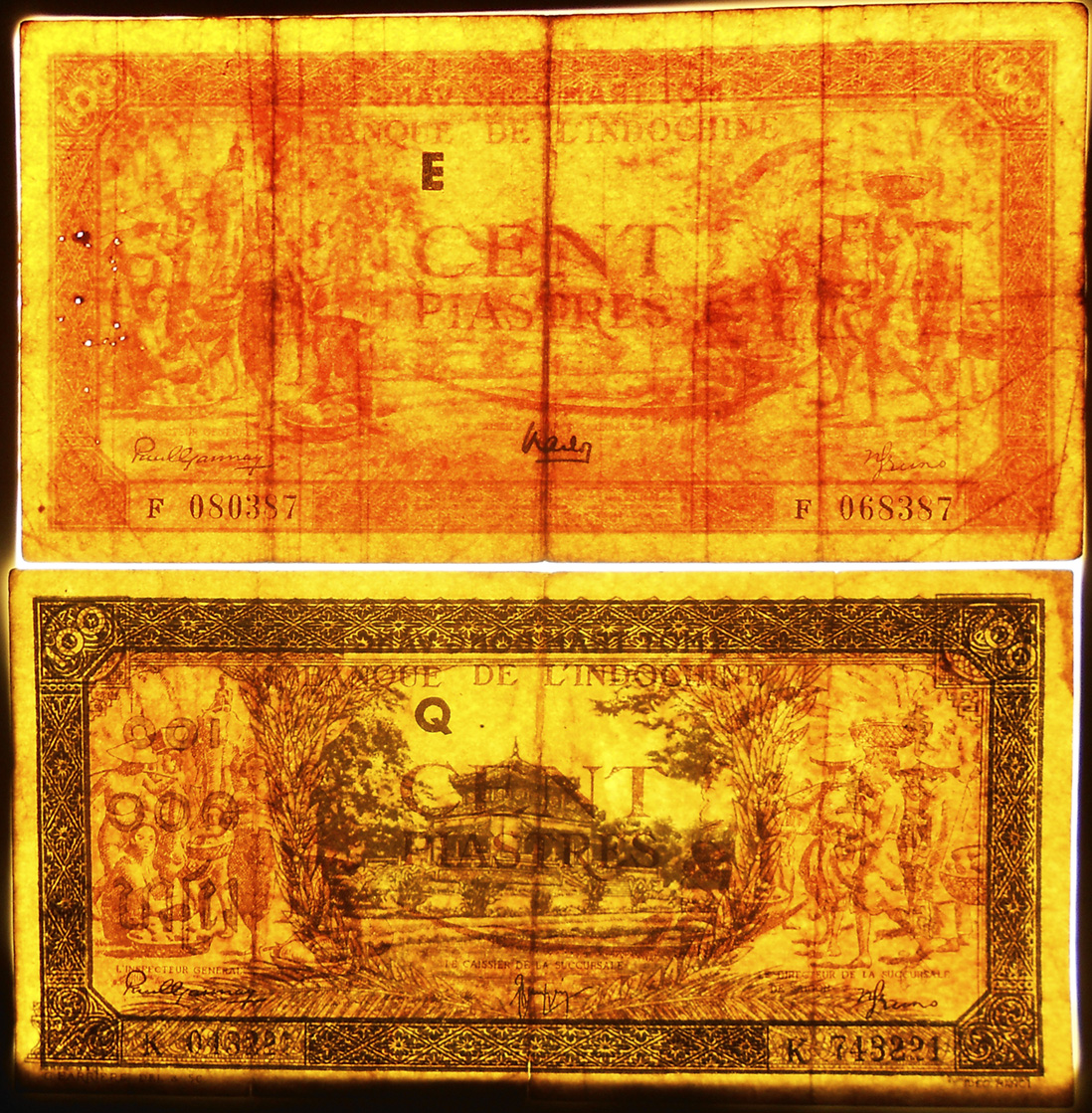 Indochina serie piastras 1942-45 Templo de Hung marcas de seguridad