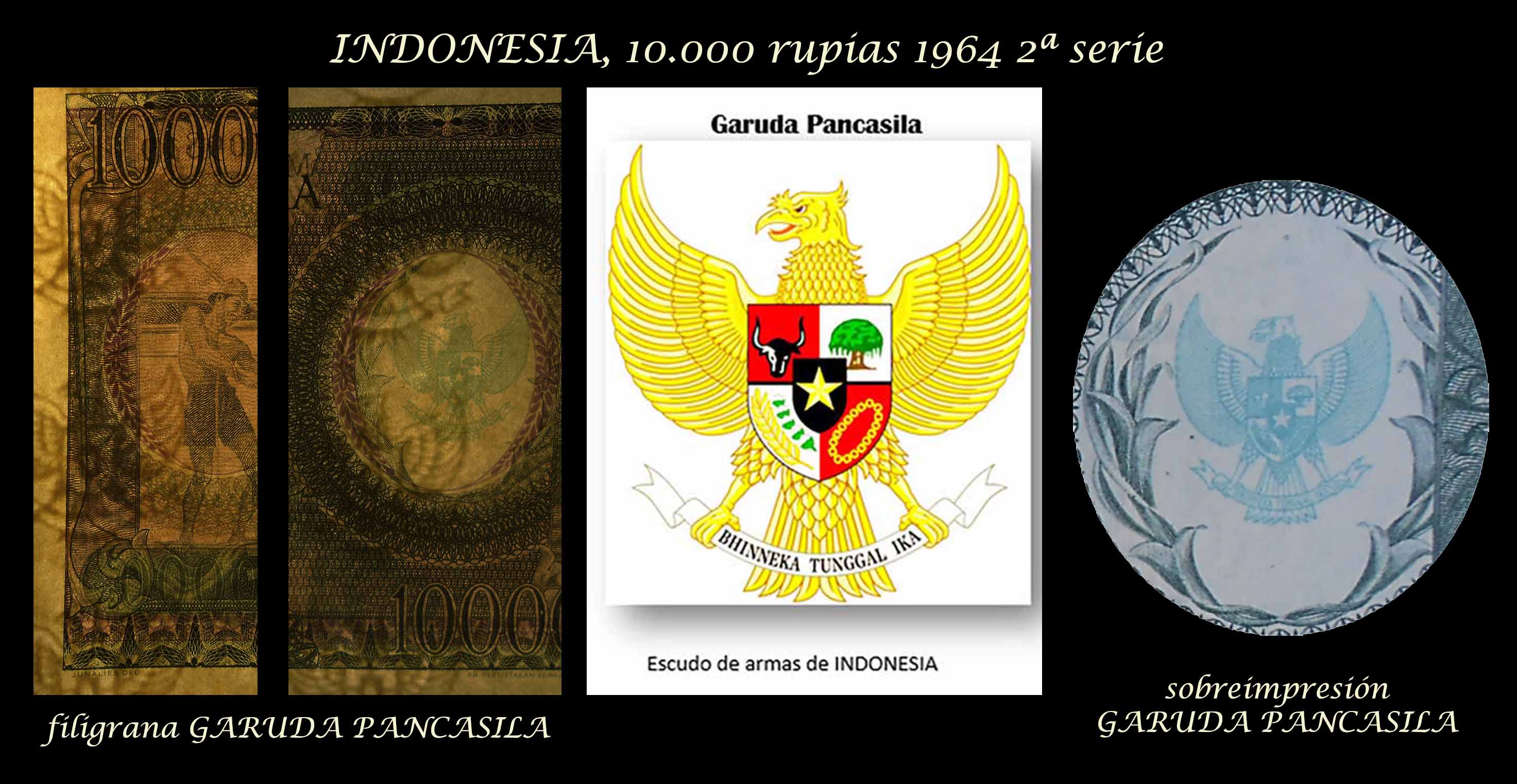 Indonesia 10.000 rupias 1964 2ª serie pk.101b filigrana