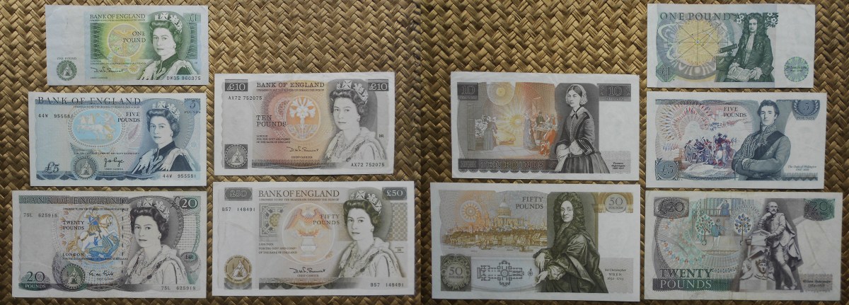 REINO UNIDO, 2as LIBRAS con “Queen Elizabeth II y sus Ilustres» años’70-80&nbsp;s.XX