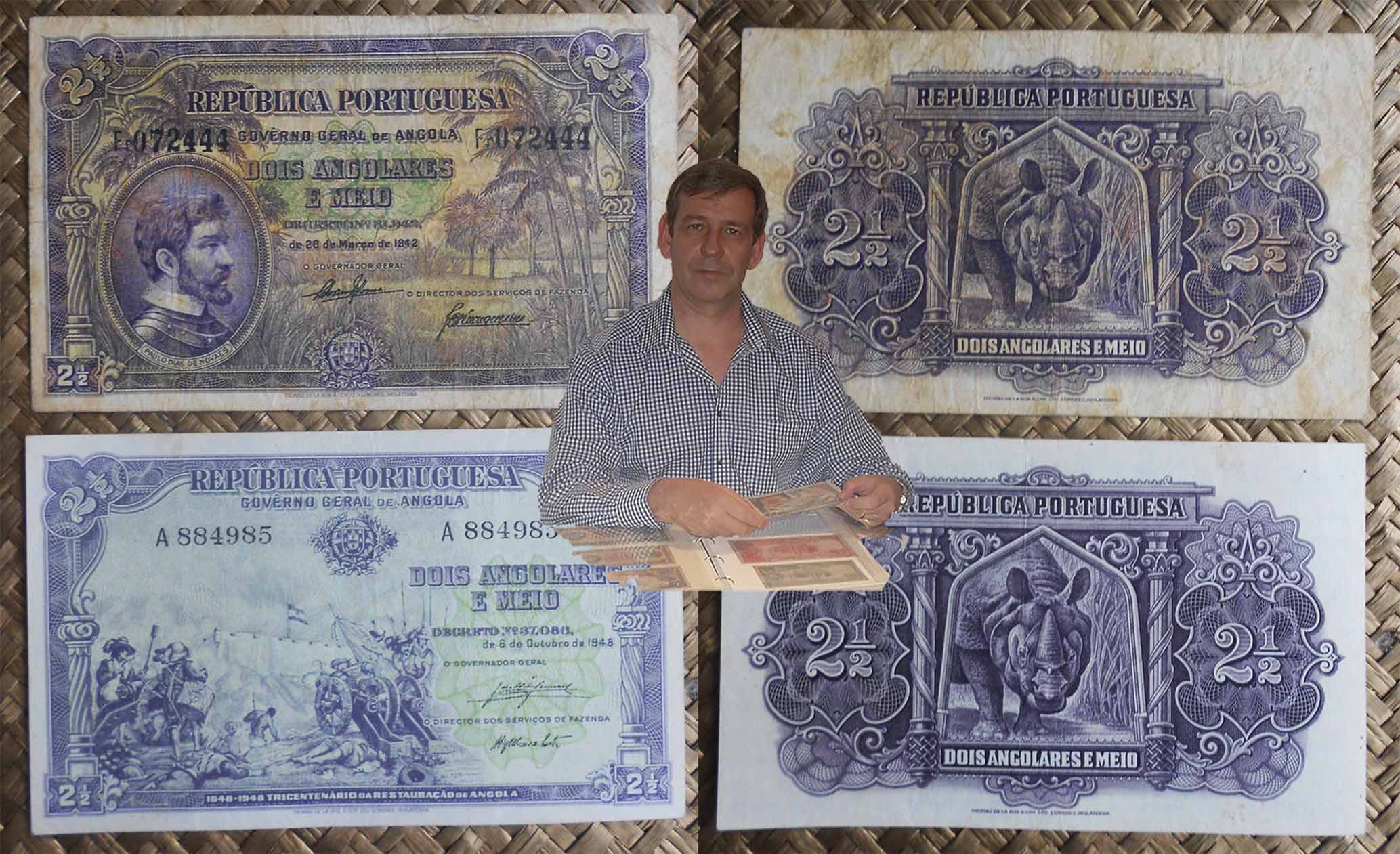 Angola 2.5 angolares 1942 vs. 1948 anversos y reversos