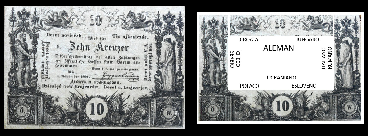 AUSTRIA, reflejo imperial en un diminuto billete: los 10 KREUZER de&nbsp;1860