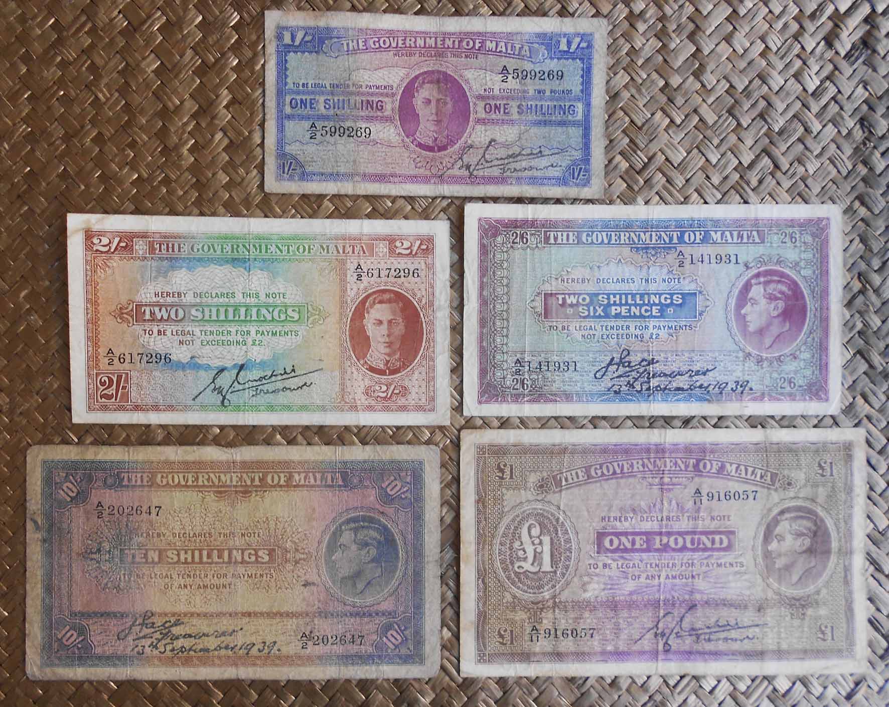 Malta serie shilligs & pounds pre WWII 1939-1943 Jorge VI anversos