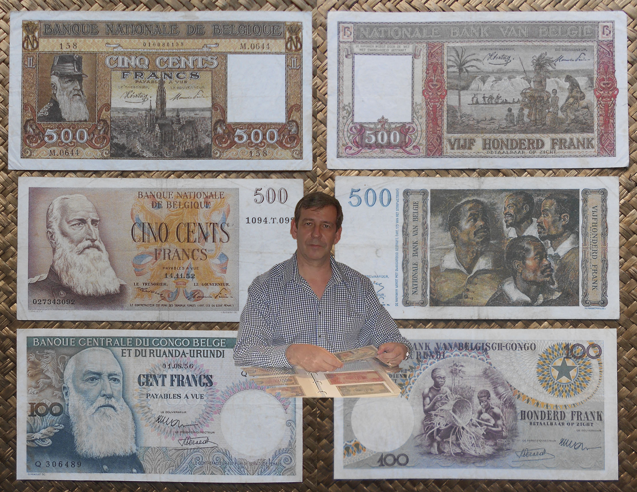 Belgica y Congo Belga francos Leopoldo II años '50 anversos y reversos