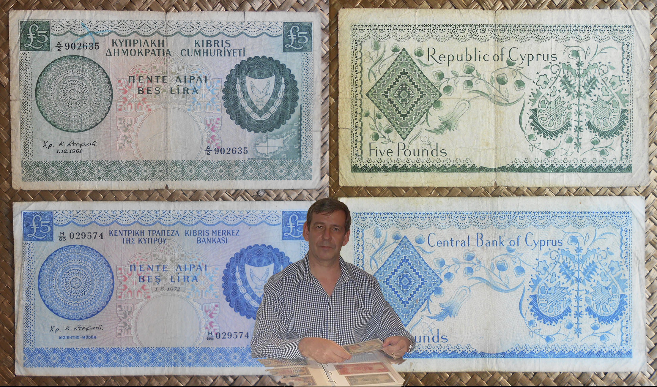 Chipre 5 libras 1961 vs. 1972 -Bordados y encajes- anversos y reversos