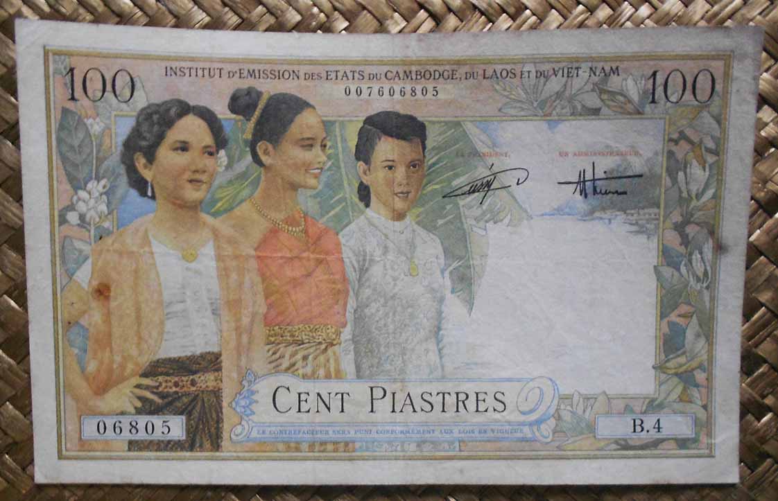 Indochina 100 piastras 100 dong 1954 Vietnam (170x107mm) pk.108 anverso