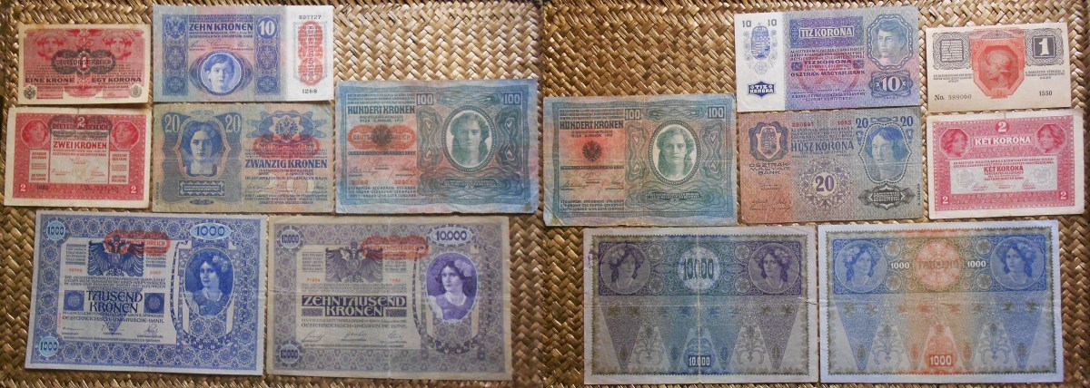 AUSTRIA, las CORONAS postWWI y el resello «DEUTSCHÖSTERREICH» de&nbsp;1919