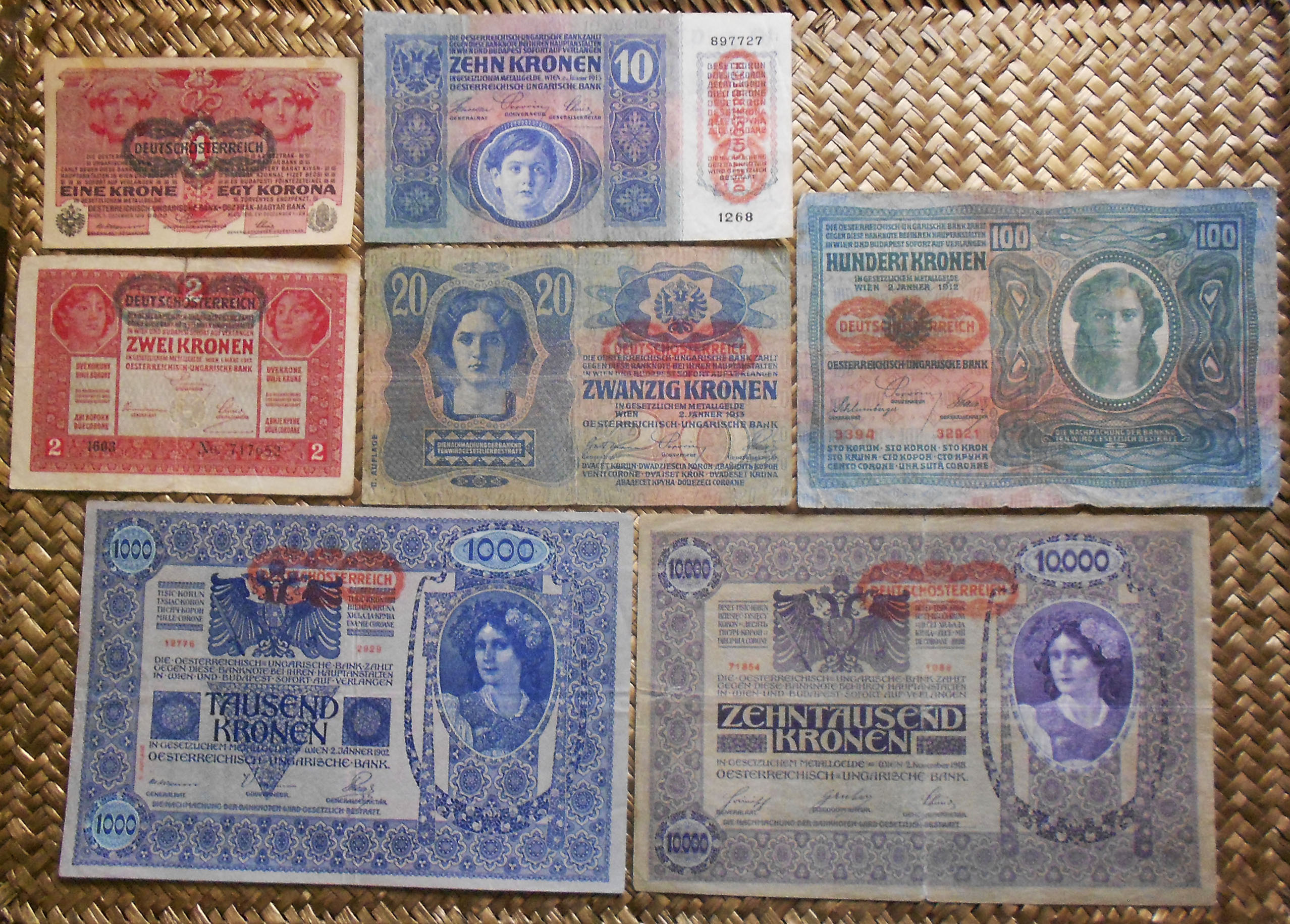 Austria serie coronas 1919 sello Deutschosterreich anversos