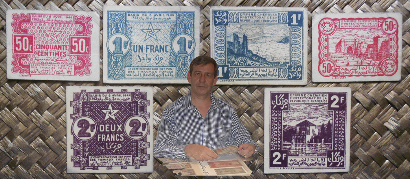 Empire Cherifien Protectorado francés serie francos 1944 anversos y reversos