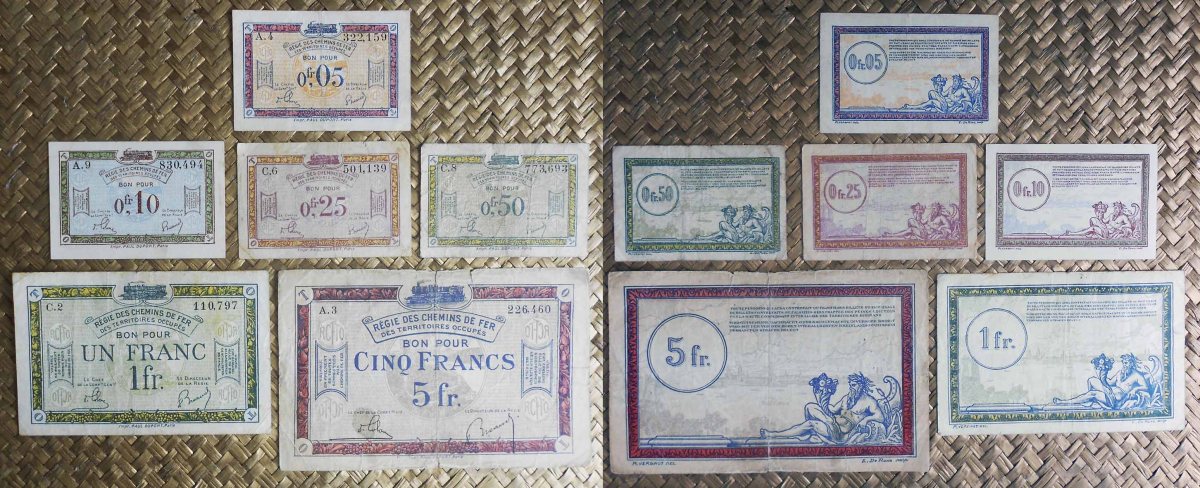 FRANCIA,  serie de FRANCOS de la “Régie des Chemins de Fer des Territoires Occupés” de&nbsp;1923