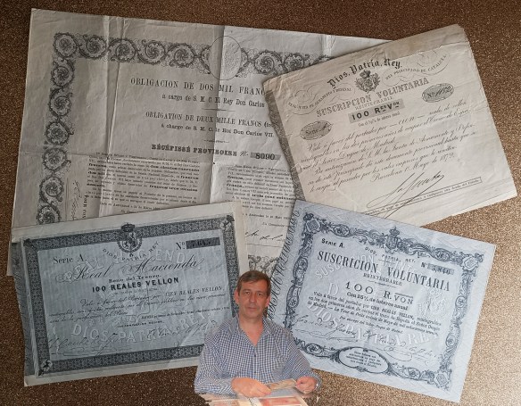 ESPAÑA, Bonos, Vales y Obligaciones de Carlos VII -El Pretendiente-,&nbsp;1869-1873