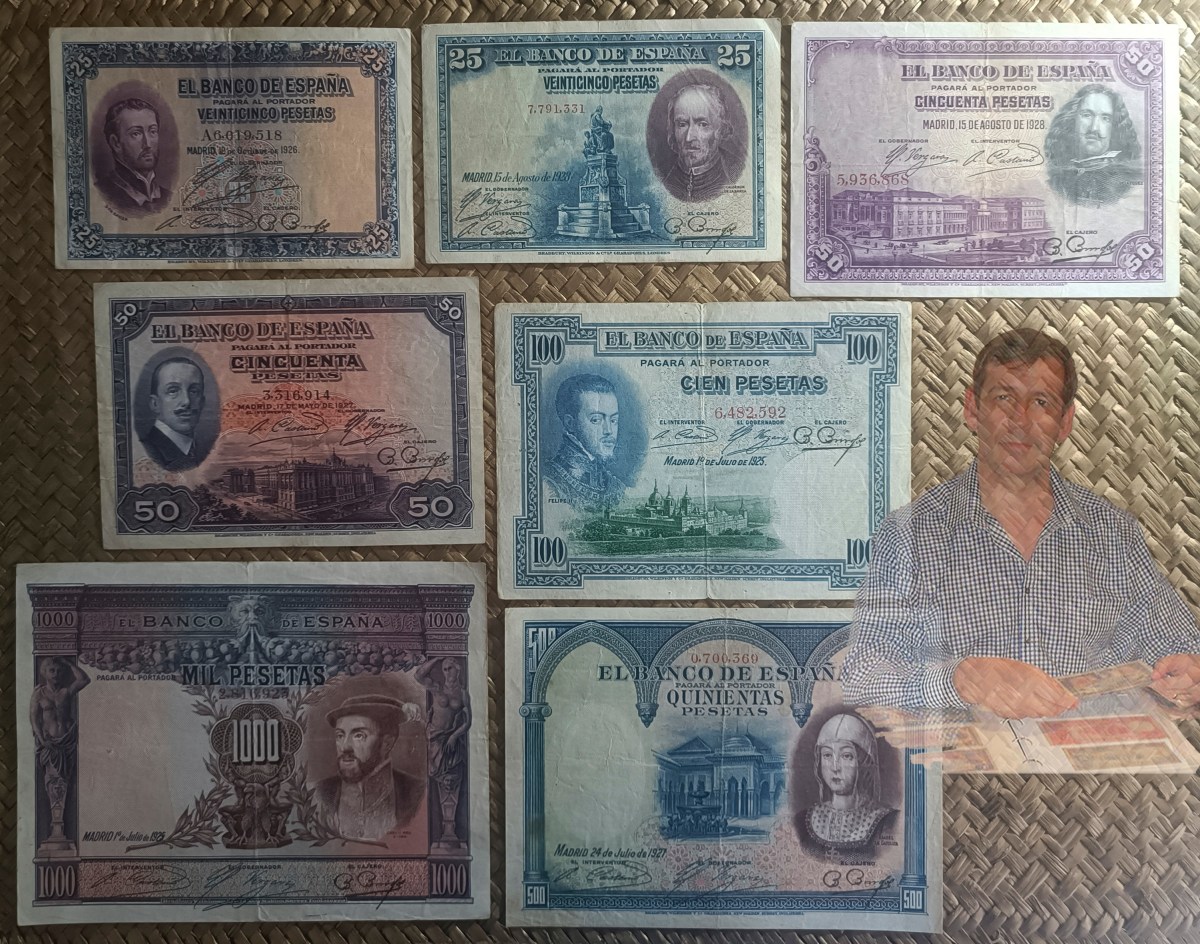 ESPAÑA, las PESETAS de la década de los AÑOS ’20 del s.&nbsp;XX